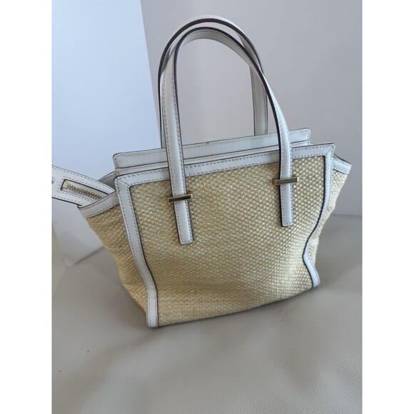 Kate Spade Cedar Street Straw Medium Tote Bag White Straps h - Picture 5 of 14